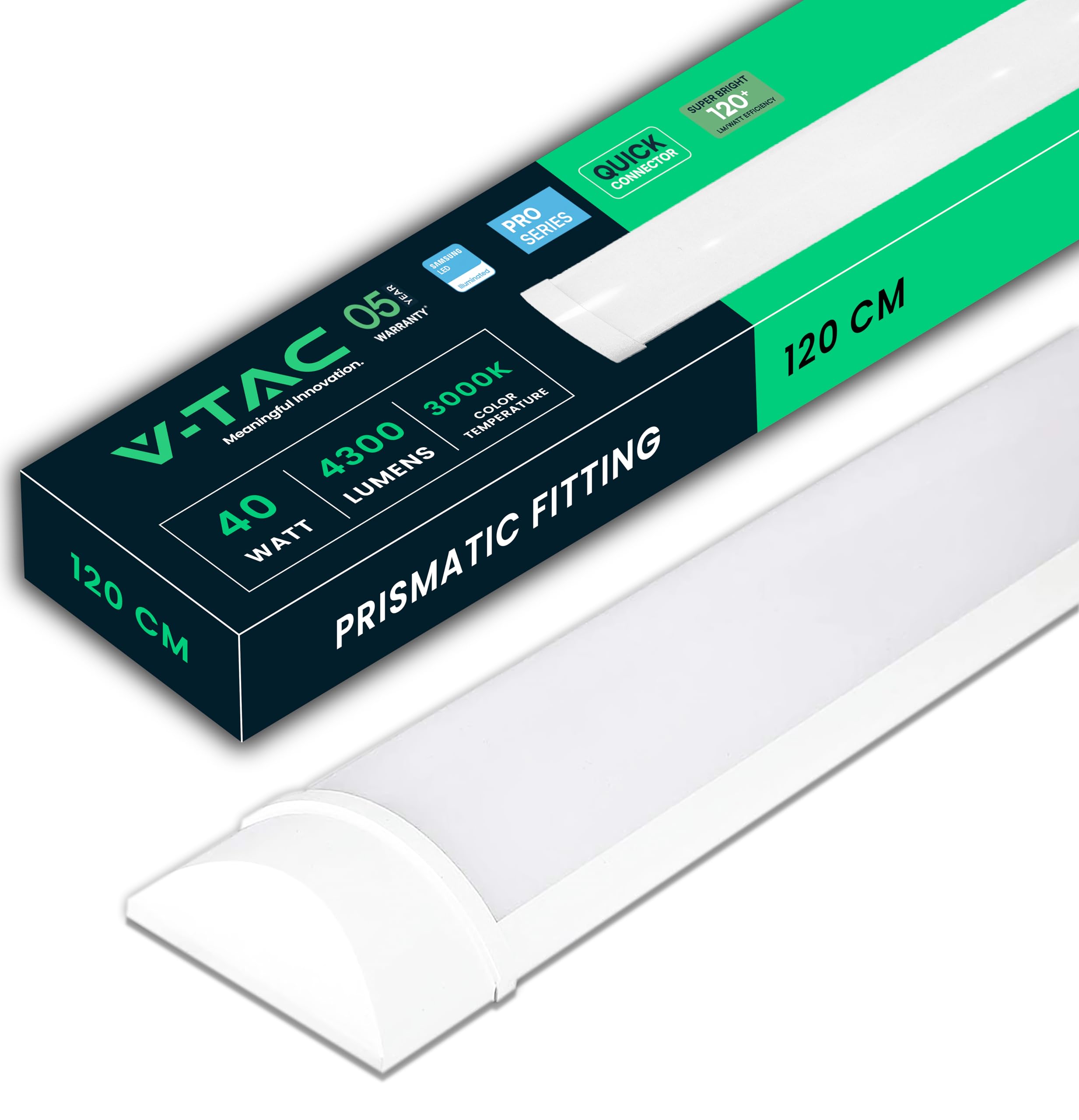 V-TAC Pantalla LED Luminaria 120 CM - 40W - Chip Samsung - Lámpara Rectangular 4300 Lumen IP20 para Pared, Garaje, Tienda - Tubo LED - Plafón LED Lineal - Luz Blanco Neutro 4000K