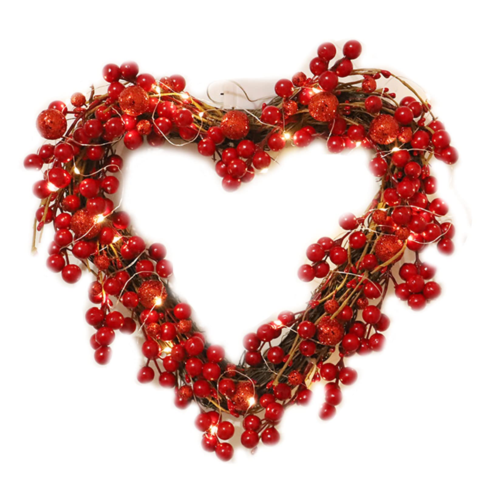 Laikoutd With Lights Heart Shaped Red Wreath Artificial Led Hanging Garland Ornament Red Wreaths For Indoors