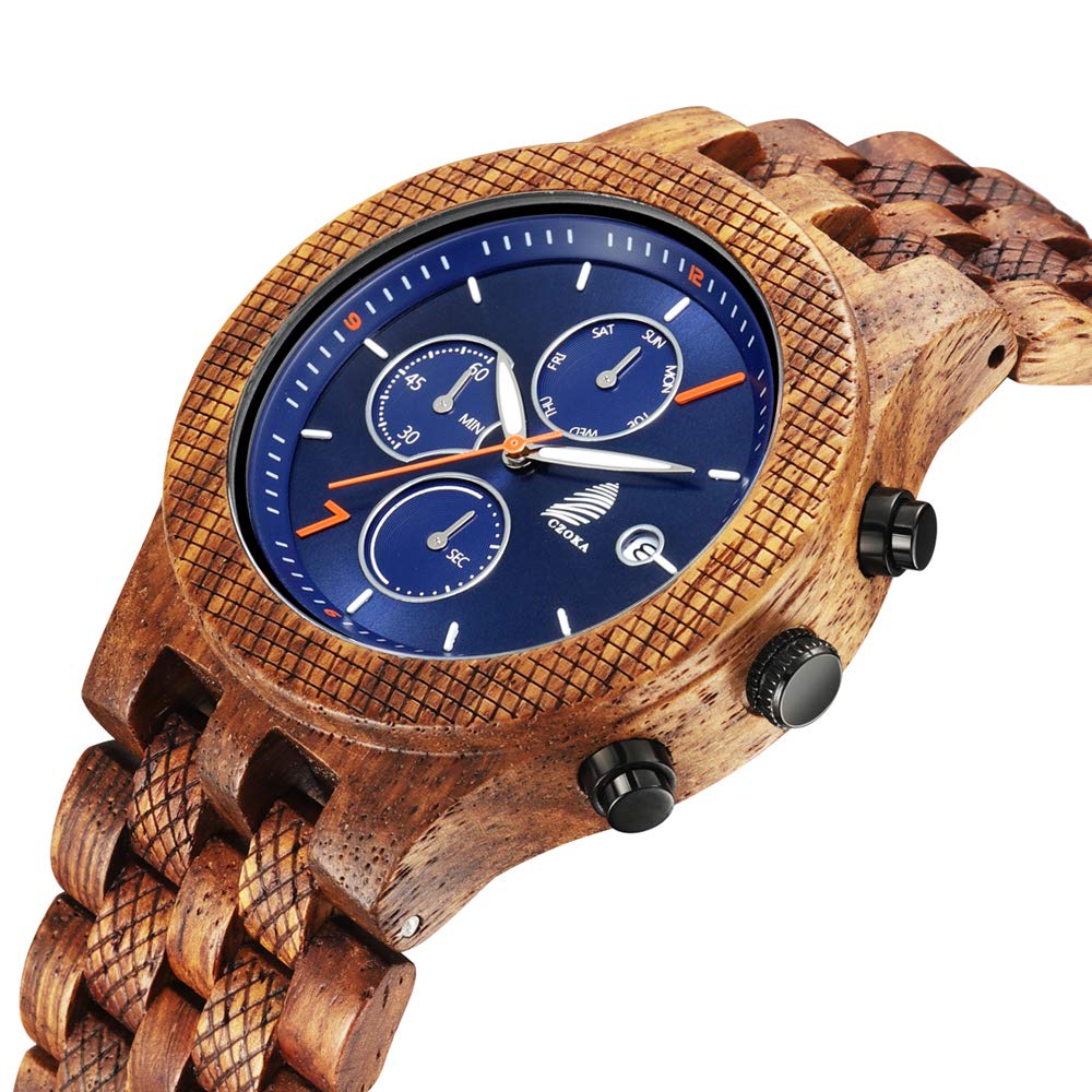 Orologio da Uomo in Legno, Pterocarpus soyauxii Black walnut ebony Orologio Legno Uomo Cronografo Al quarzo con Cinturino in Legno, Adattabile A Qualsiasi Misura Del Polso