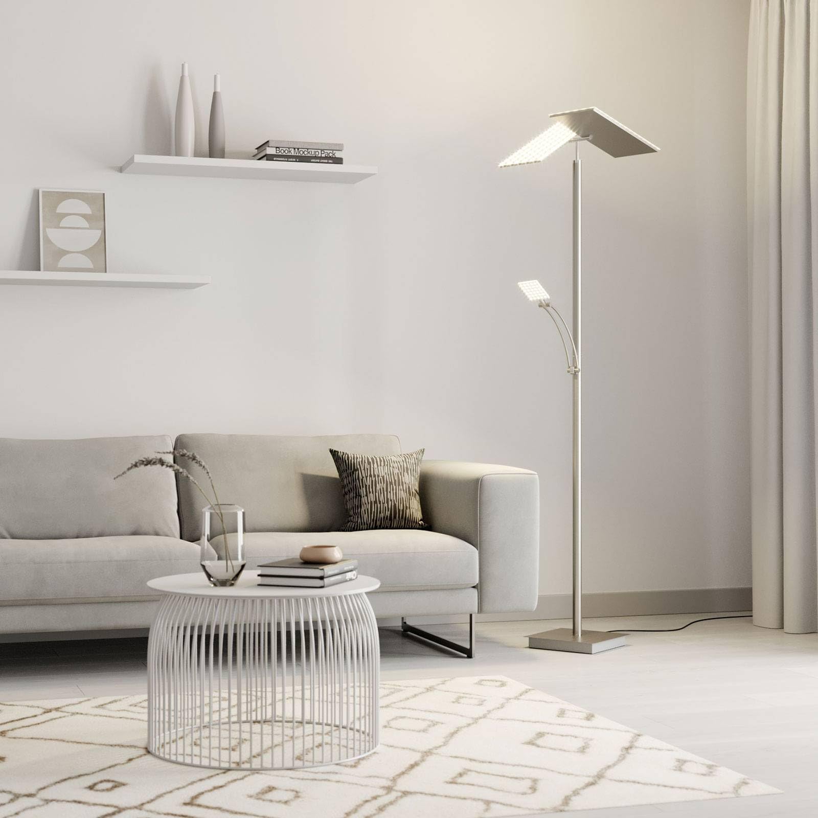 Lucande LED Stehlampe Parthena dimmbar (Modern) in Alu aus Metall (3 flammig,) - Wohnzimmerlampe Stehleuchte Floor Lamp Deckenfluter Standleuchte Wohnzimmerleuchte