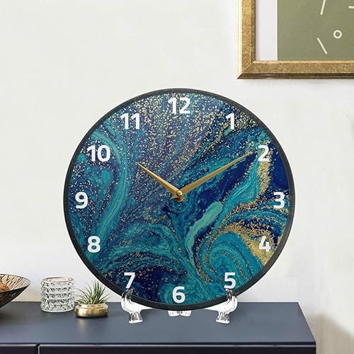 Miniatura 6 de ALAZA Reloj de pared abstracto de mármol azul y dorado, funciona con pilas, silencioso, sin tictac, para decoración de sala de estar, 12 pulgadas