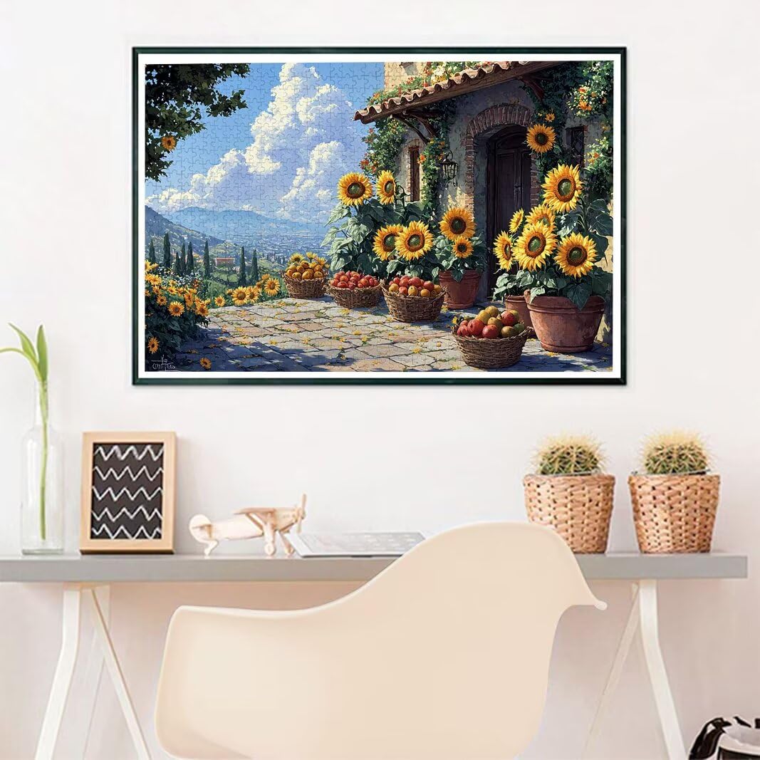 Puzzle 1000 sztuk krajobrazy, puzzle słonecznik dla dorosłych, wymagająca łamigłówka dla dorosłych, drewniana łamigłówka dla całej rodziny, puzzle z pudełkiem do dekoracji domu, prezent dla kobiet