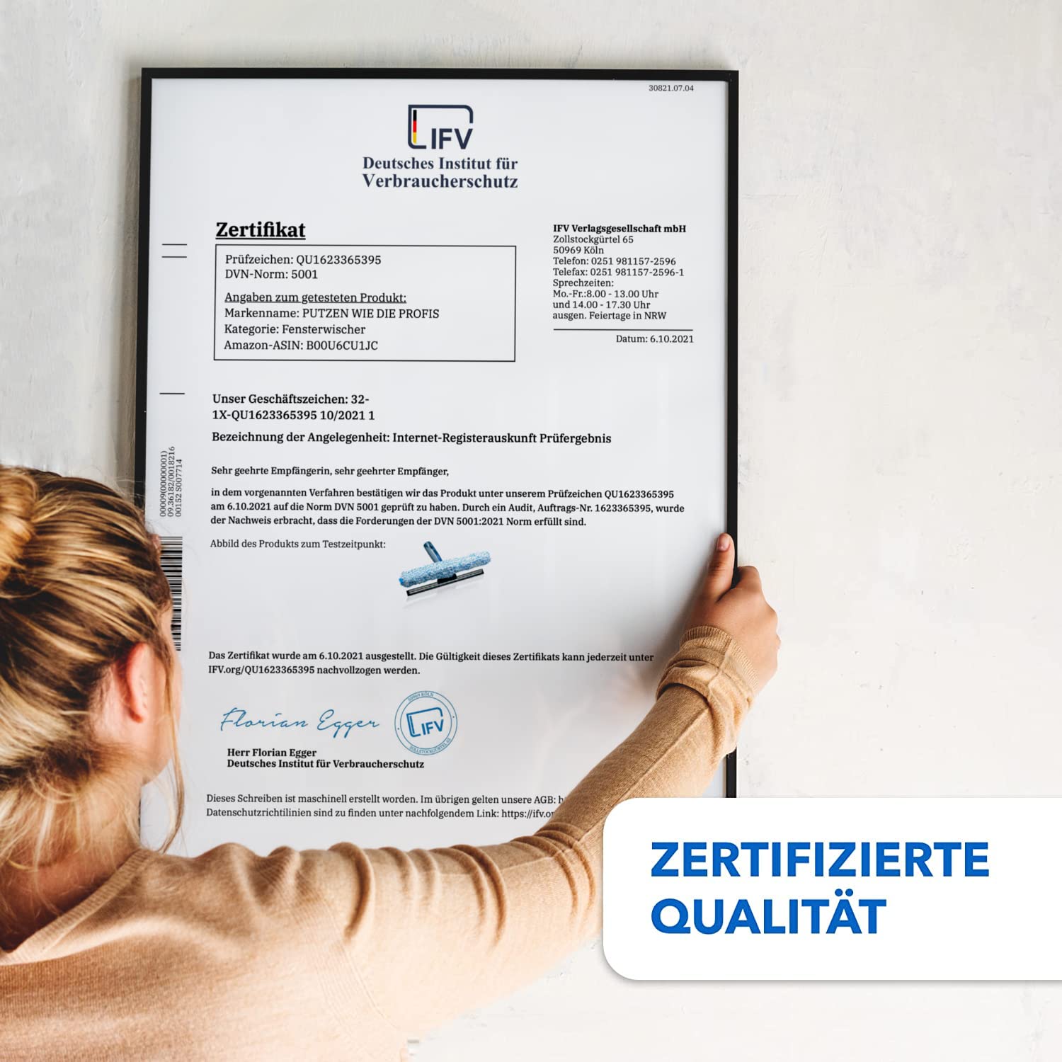 Putzen wie die Profis Fensterwischer und Fensterabzieher als Kombi-Set - DVN:5001 Zertifizierte Qualität - Wischbreite 35cm - Set 2in1 - Fensterreinigungsset - inkl. Gratisprobe Profi-Glasreiniger