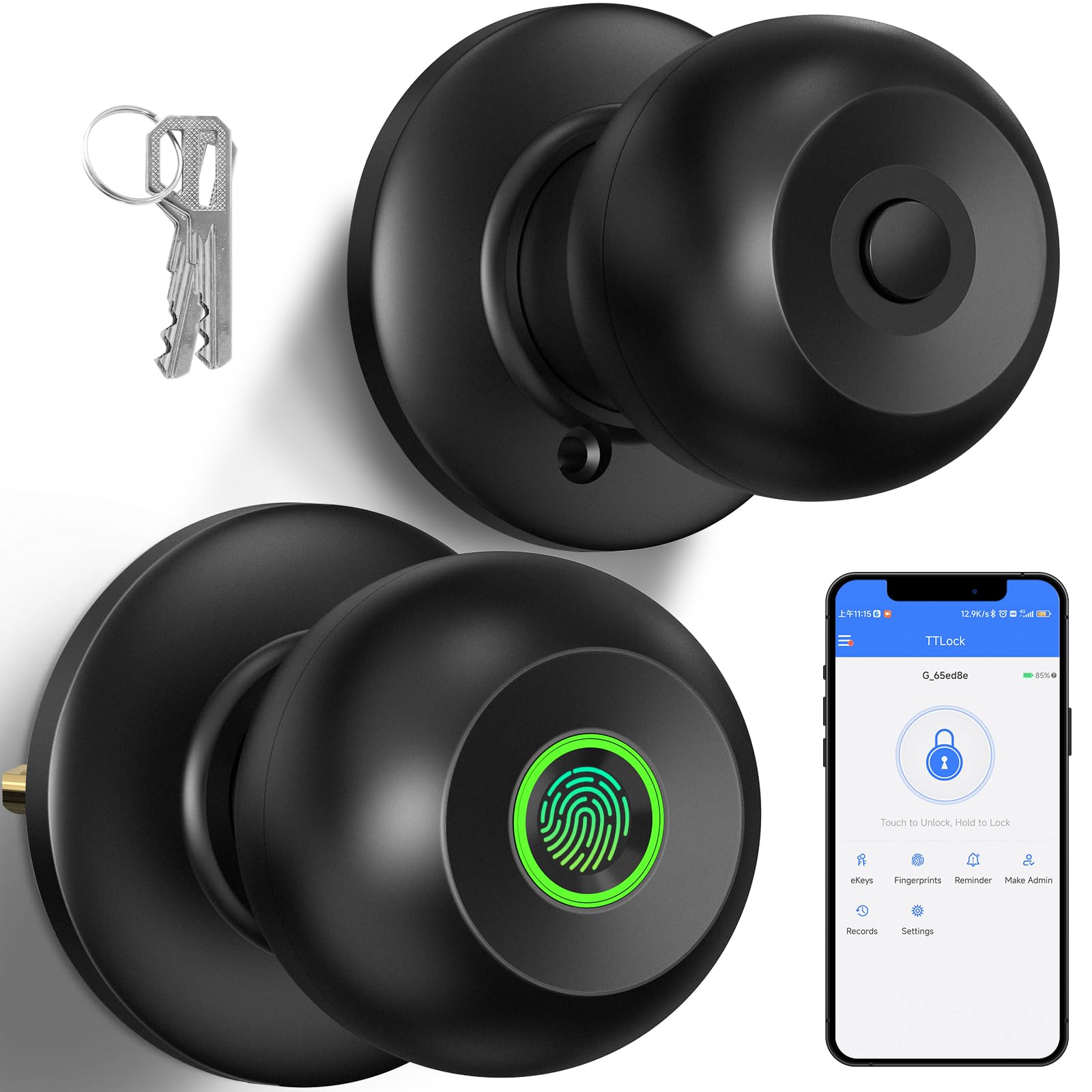 52Hz Fingerprint Door Knob With Lock Smart Lock For Bedroom Door Biometric Door Lock With App Control & Key Thumbprint Keyless Entry Door Lock For 717326535443