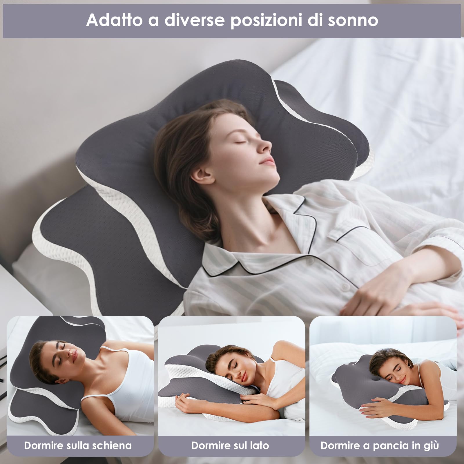 Cuscino Cervicale per Dormire Grande, 2 in 1 Cuscino in Memory Foam per Dolore alla Spalla, Cuscino Ortopedico per chi dorme sul Fianco, Sulla Schiena e Sullo Stomaco-65 x 40 cm x 14/11 cm