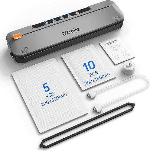 Miniatura 6 de DXstring Sellador al vacío, máquina selladora al vacío de 75 KPa, sellador de alimentos totalmente automático 5 en 1 con kits de inicio con 15