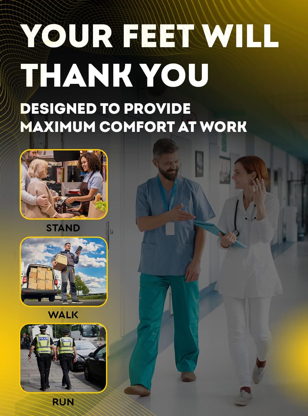 {New} Work Comfort Orthotics Insoles - Anti Fatigue Shoe Insert Men Women for Plantar Fasciitis - Cushioned Arch Support - Shock Absorption - Foot Pain Relief - Work Boot Insoles (Black Hexagons, L) : Health & Household