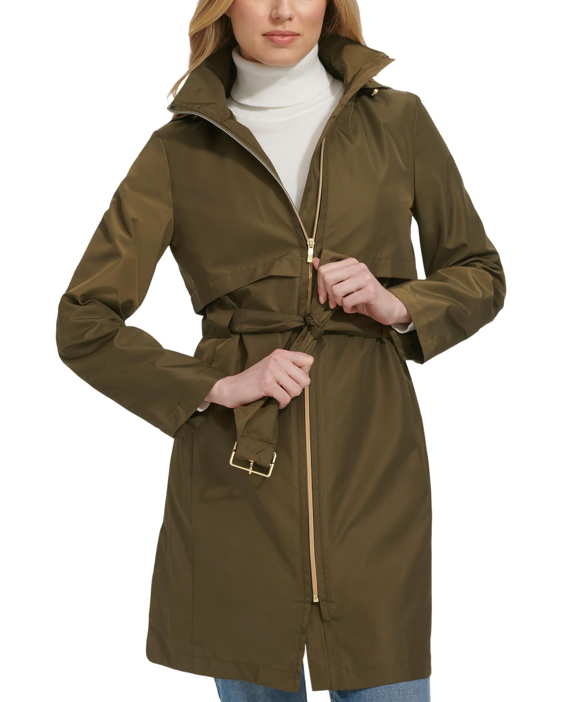 Cole Haan Women's Trench Coat Trenchcoat, Olive, M