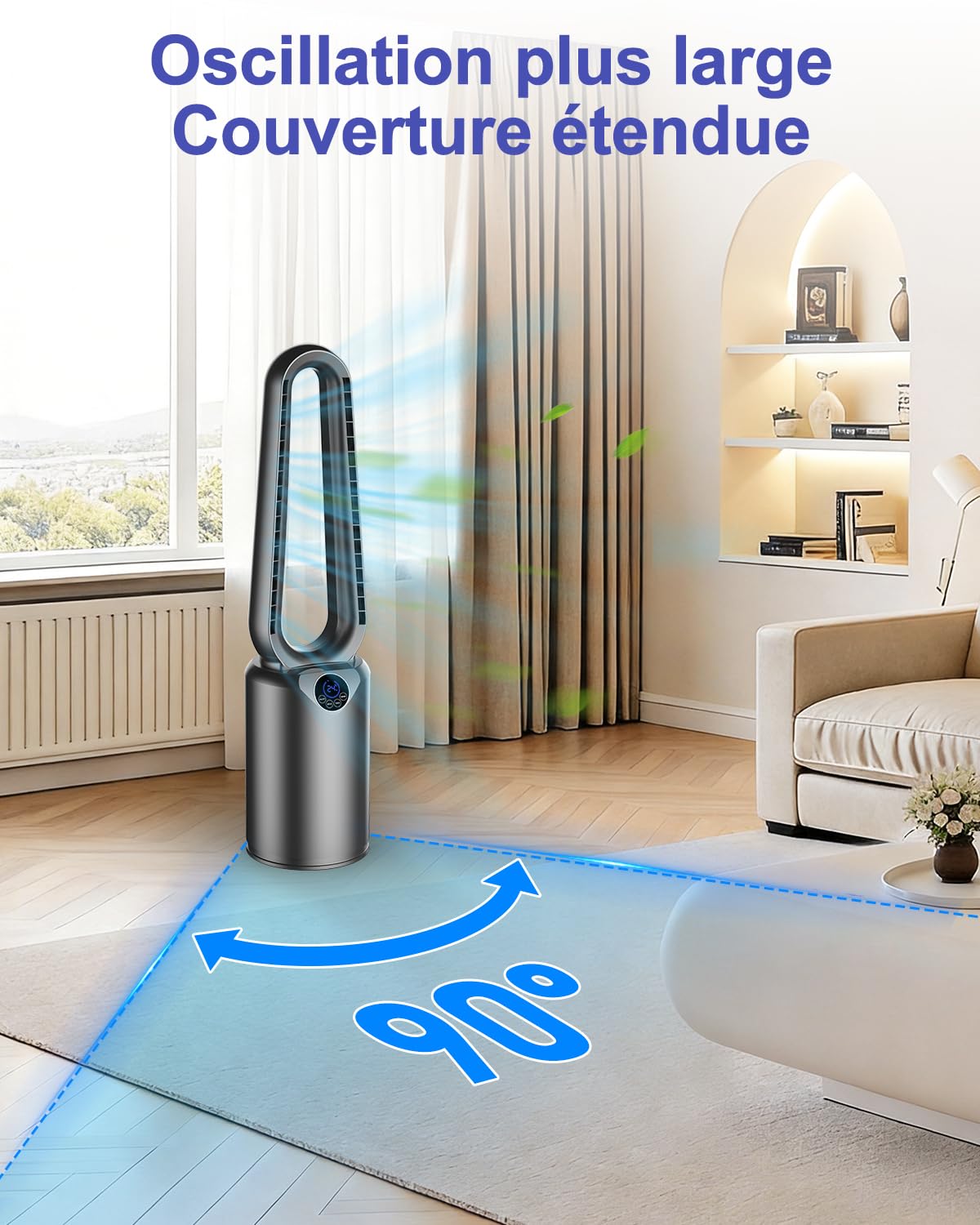 Ventilateur Colonne Sans Pales 85 cm - Ventilateur Tour Silencieux 20dB avec 24 Vitesses, Vitesse Maximum 9,7 m/s, Oscillation à 90°, Minuterie 12H, Télécommande et Tactile pour Grande Chambre
