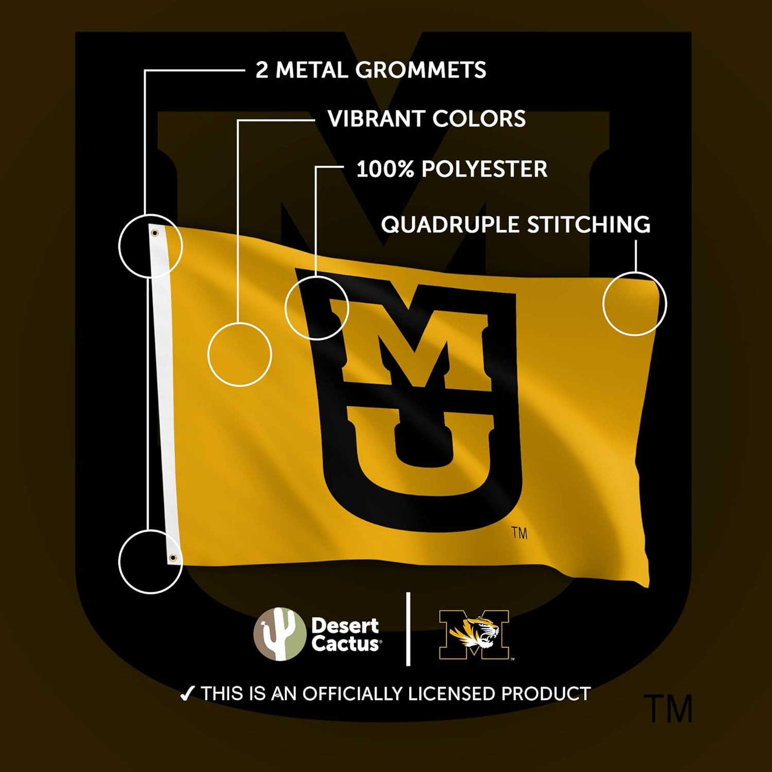 Desert Cactus University of Missouri UM Flag - 3 x 5 Feet Tigers Banner, Indoor/Outdoor Durable Fabric, 100% Polyester Design (Style 8)
