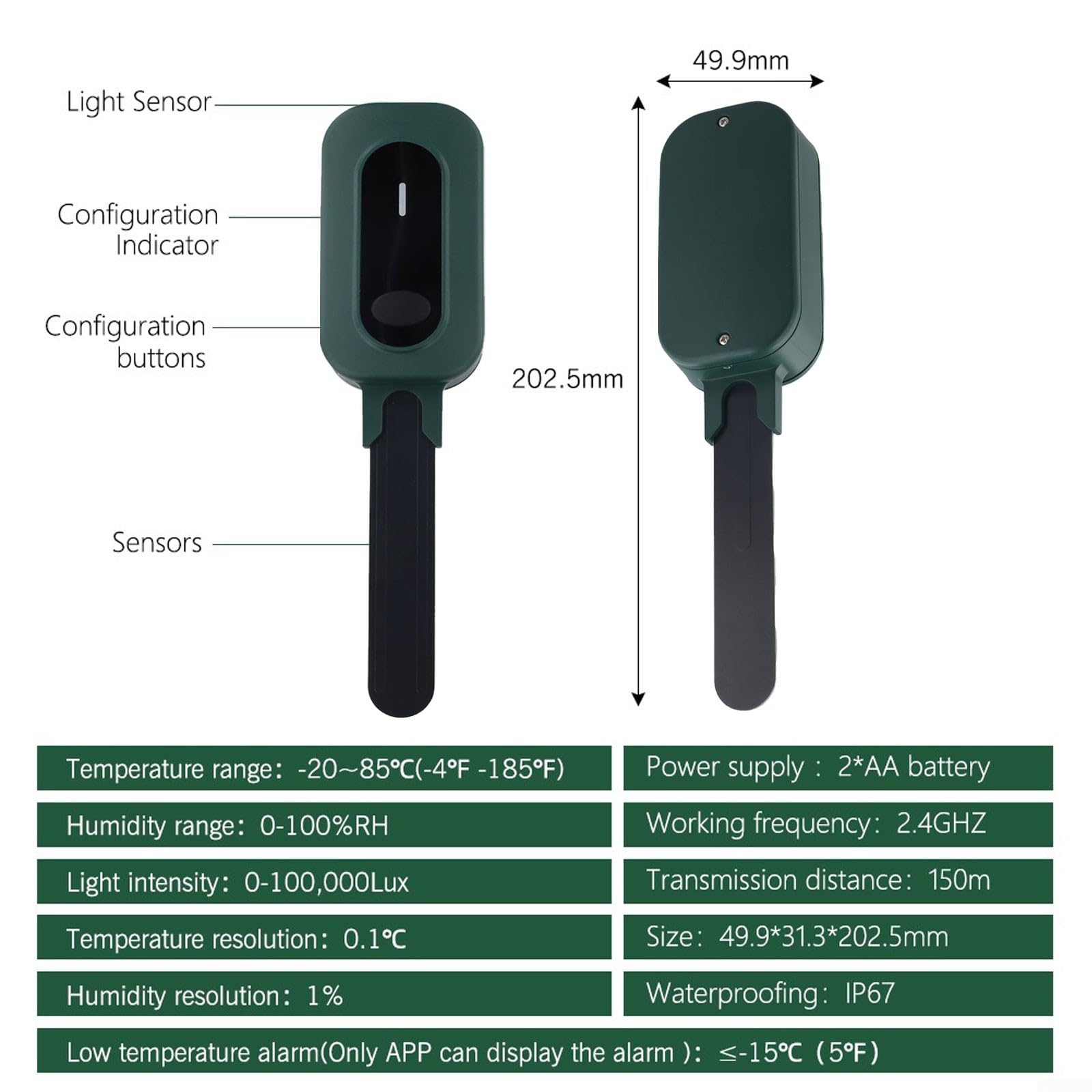 para Tuya WiFi 3 en 1 Sensor de planta con detector de humedad del suelo, temperatura y humedad para monitoreo inteligente de jardinería
