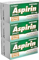Vista 1 de HealthA2Z® Aspirina 81 mg Tabletas masticables de baja potencia Alivio del dolor y reducción de la fiebre Sabor a naranja Reduce dolores