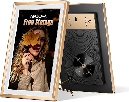 ARZOPA Digital Picture Frame WiFi 14" FHD IPS Touch Screen Smart Metal Photo Frame Electronic Free Arzopa App Custom Picture Frame for Gifting Easy Share Unlimited Photos Videos - D14 Gold