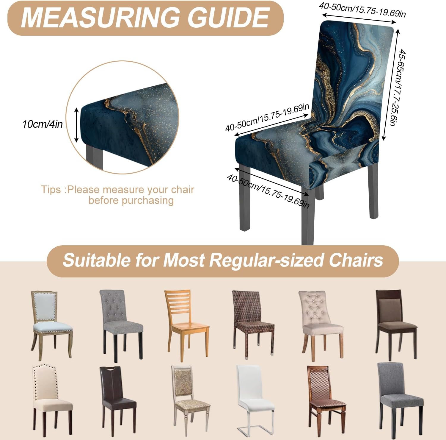 forever queen blue & gold marble stretch chair covers set of 6 - elegant washable removable slipcovers for dining chairs,modern luxury decor for home,hotel & events blue marble 6pcs