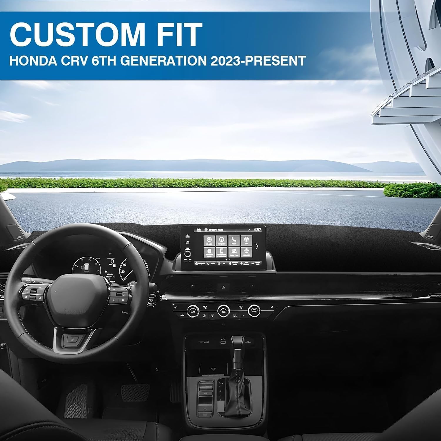 KUST Black Dash Cover for Honda CRV CR-V 2023 2024 2025 2026 (Without HUD) Non-Slip Dashboard Cover Polyester Interior for CRV Accessories Sunshade No Glare