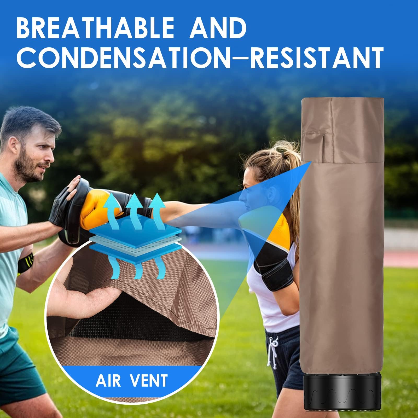 Funda Exterior para Saco de Boxeo, Cubierta Impermeable para Bolsa de Boxeo de Pie con Cremallera Lateral y Rejilla de Ventilación, 420D Oxford Marrón
