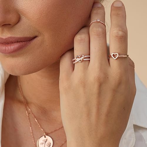 Miniatura 4 de Anillo de corazón abierto de oro de 14 quilates sobre plata de ley Jewel Zone, Plata de ley, oro, oro de 14 quilates