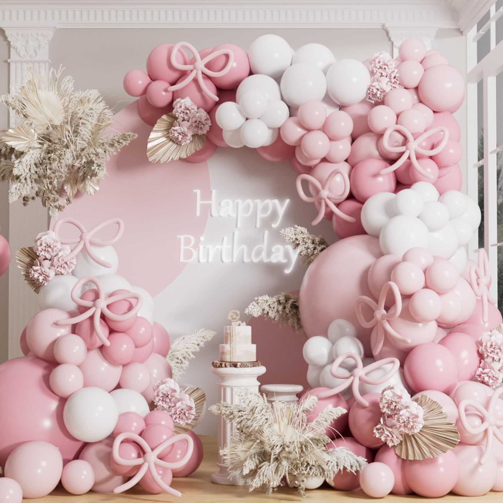 AULE Pink Balloons Arch Kit: 155 PCS Party Balloon and Bows Pastel Pink White Garland Different Sizes Helium Latex Ballons Ribbons for Anniversary Wedding Birthday Party Decorations โ image 1