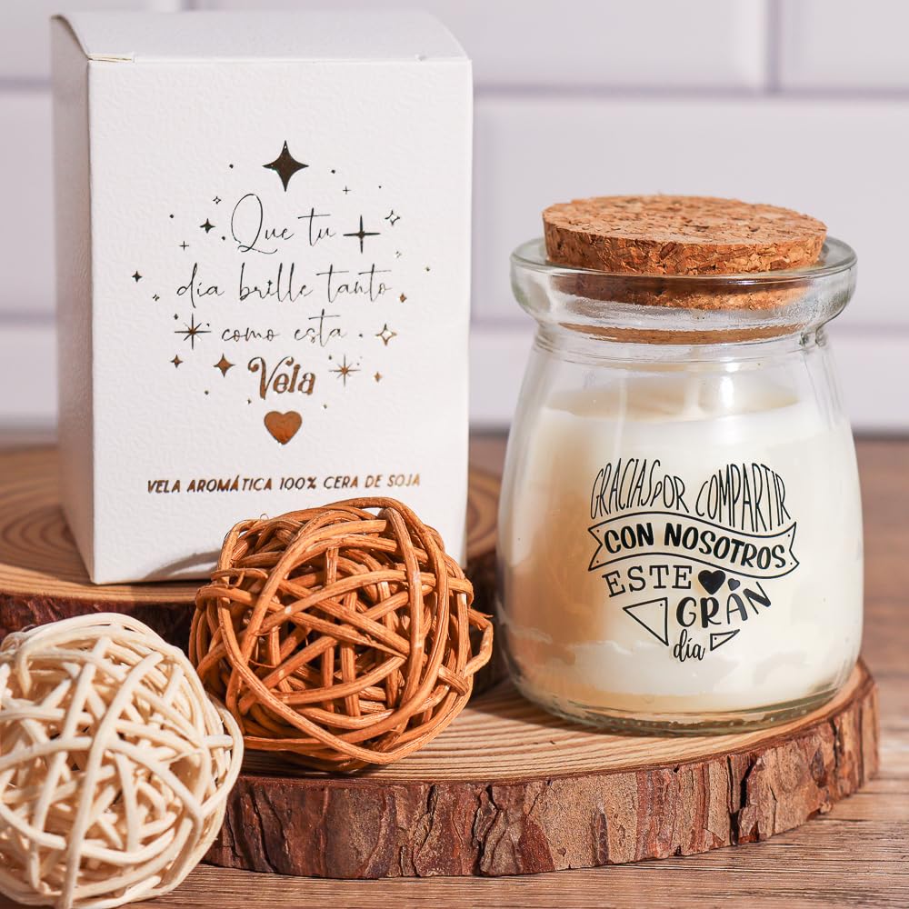 Pack de 6 a 30 uds, Velas aromáticas, Velas de cera de soja, tapa de corcho, mensajes de agradecimiento, 7,5 x 5,5 cm, detalles para boda, Regalantes (30, Compartir)