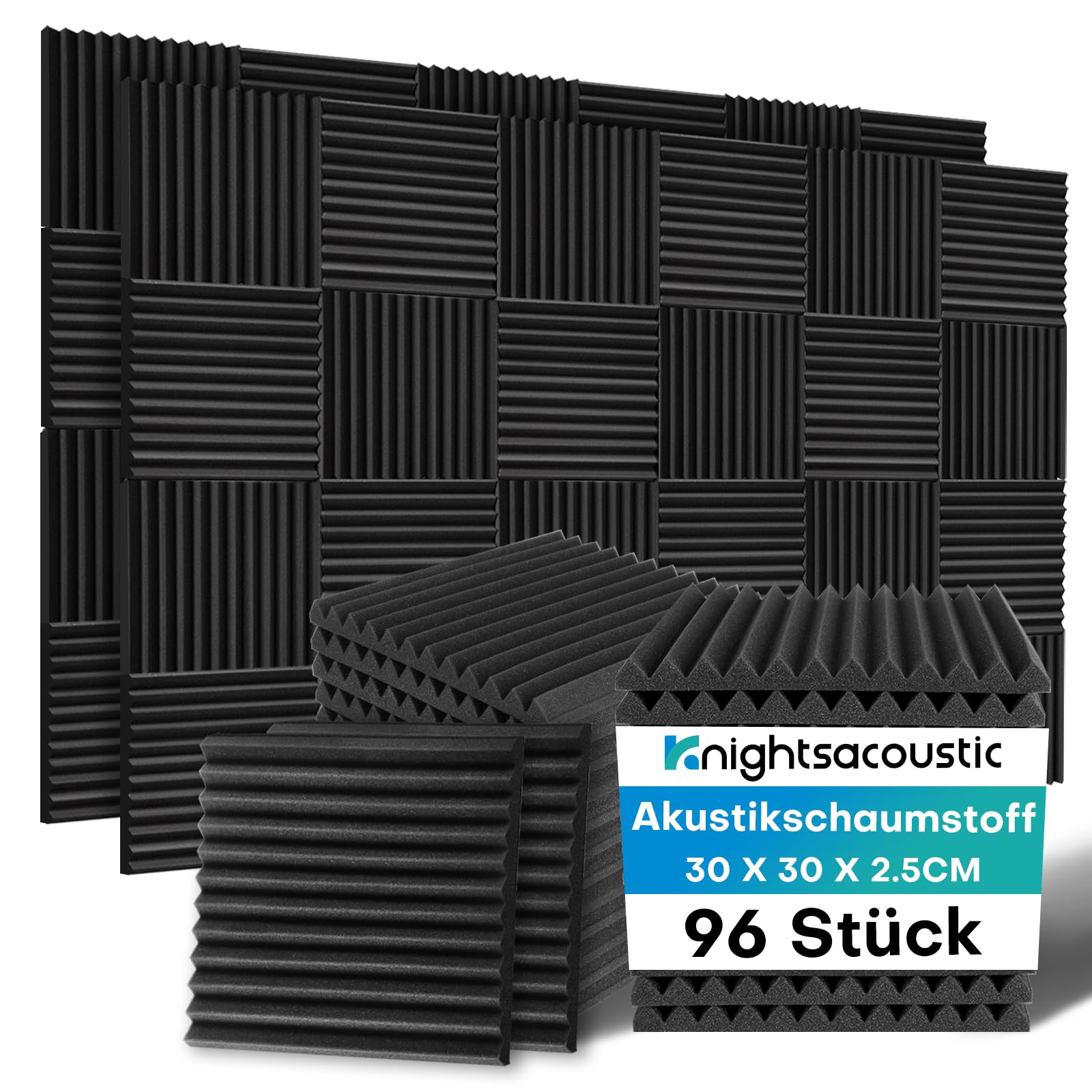 96 unidades de espuma acústica para aislamiento acústico, 2,5 x 30 x 30 cm, placas de aislamiento acústico, paneles acústicos para estudio de grabación, podcasts habitaciones Youtube