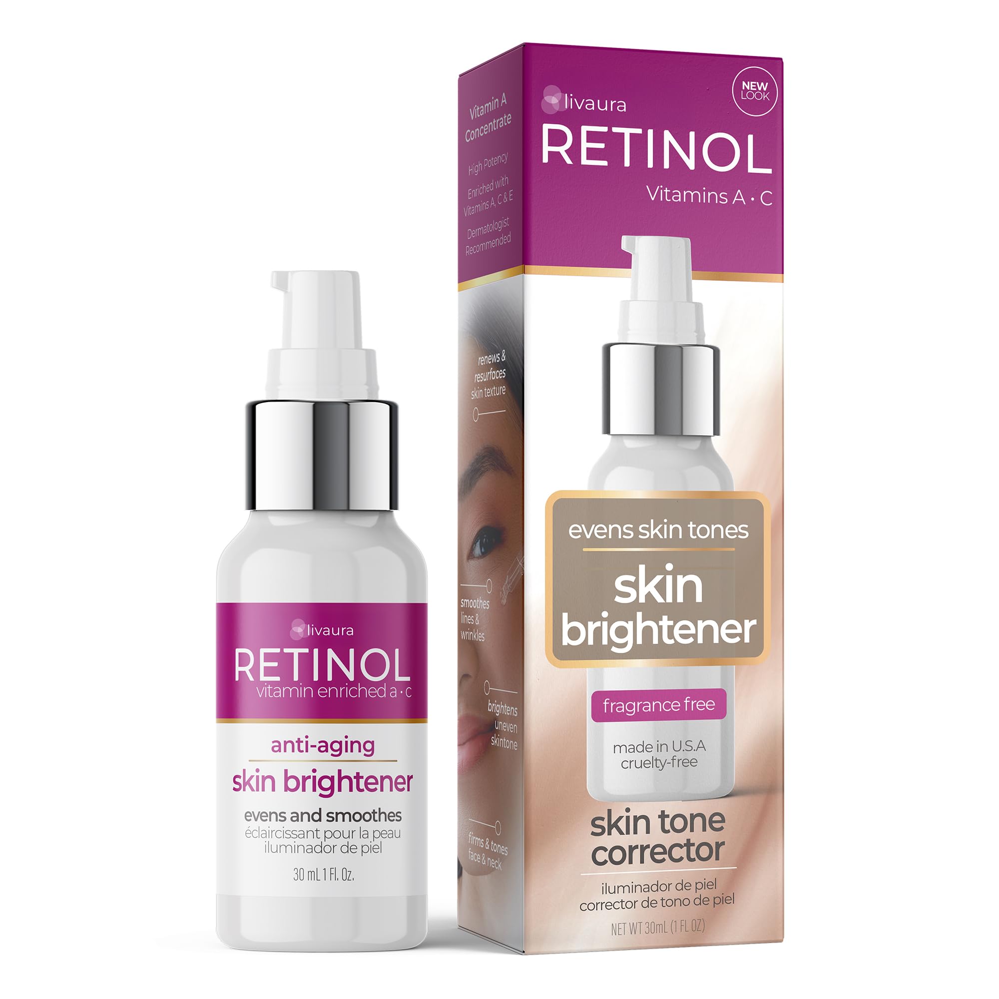 Retinol Skin Brightener – The Original Retinol Brand – Skin Tone Corrector Smooths & Rejuvenates Face for Healthy Glow – Minimizes Fine Lines & Wrinkles with Plant & Fruit Extracts, Vitamin A, C & E