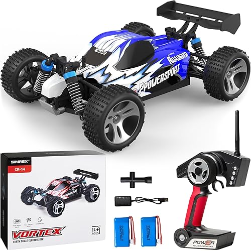 SIMREX 1:18 Scale 4WD RC Car | 28MPH High Speed Off-Road Remote Control Truck | All-Metal Transmission & Nylon Chassis | 30+ Min Runtime | Gift for Adults, Teens & Kids (Blue)