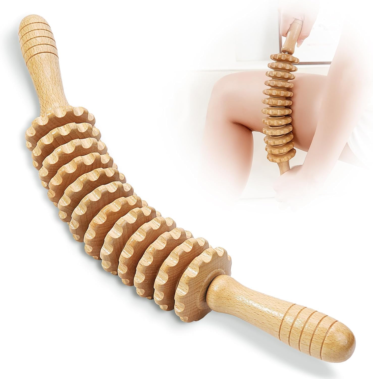 GBEX Wooden Therapy Massage Stick 12 Rollers Wooden Trigger Point Manual Massager Cellulite Massager for Tighten Skin-image-12