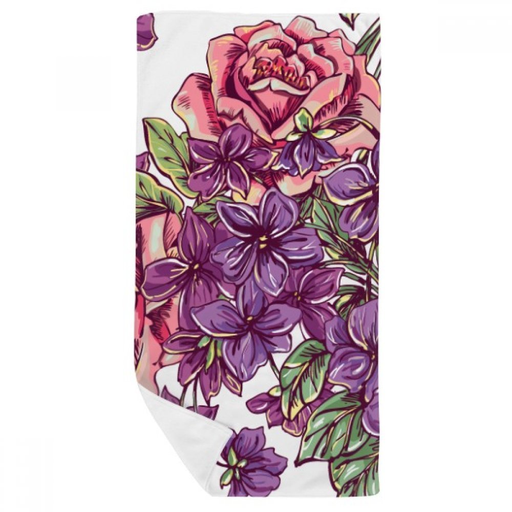 Serviette de bain motif feuille fleur bleu blanc 35x70cm en tissu doux polyvalent