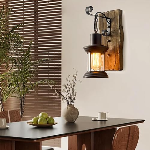Miniatura 7 de Aplique de pared industrial vintage, lámparas rústicas de madera de metal para interiores, aplique de pared negro para comedor, pasillo, hotel, bar,