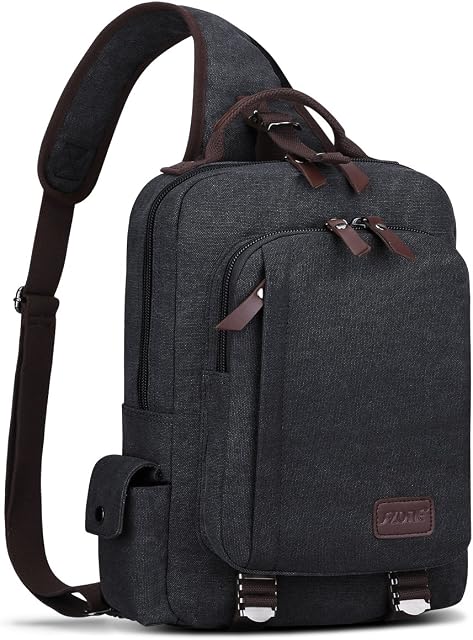 S-ZONE 13 Inch Laptop Shoulder Backpack Messenger Single Chest Sling Cross Body bag Diagonal Gym Sack Satchel Outdoor for Men (Dark Grey)
