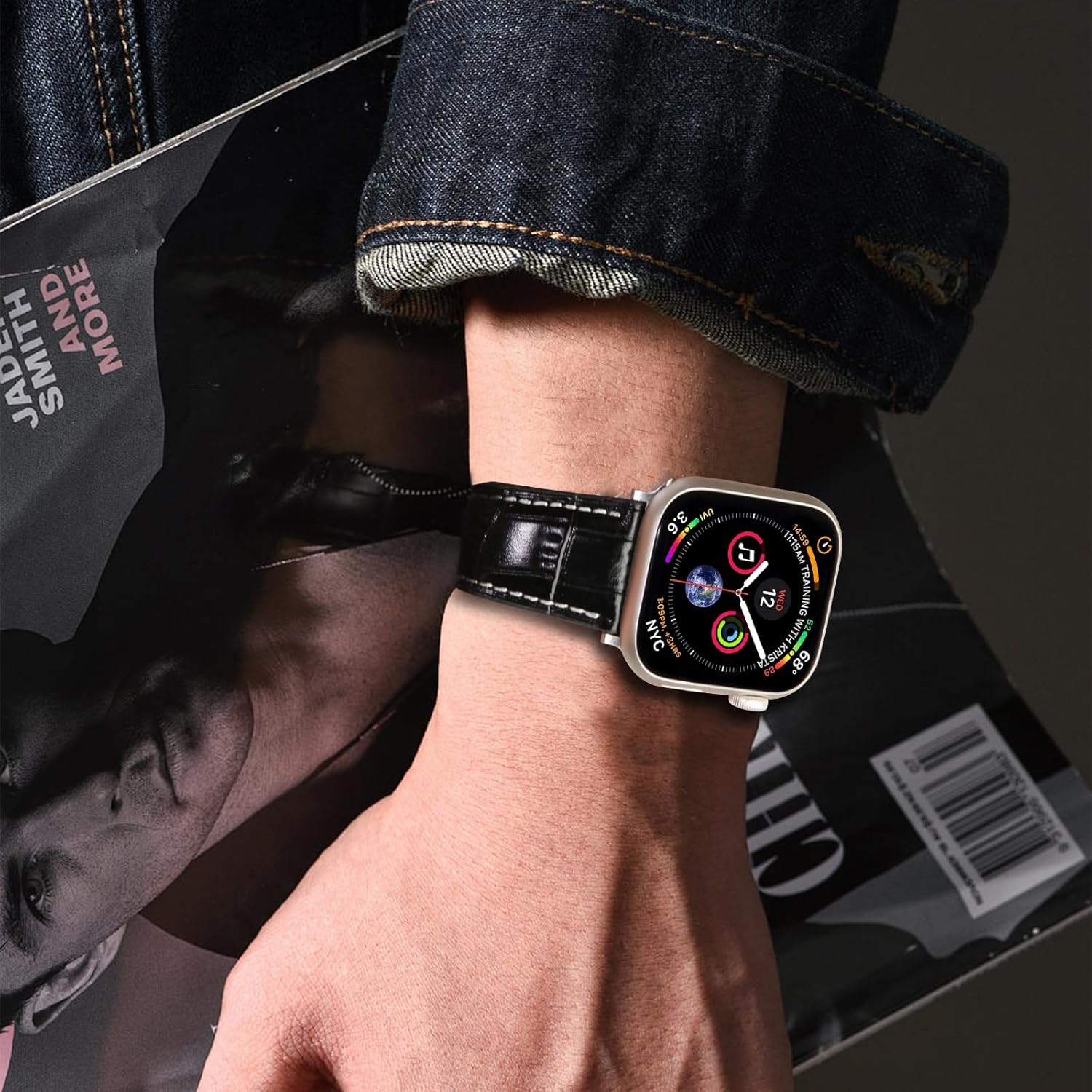 Luxury Crocodile Leather Band Compatible with Apple Watch SE 3 2 1,Ultra3 2 1, Series11 10 9 8 7 6 5 4 3 2 1,Classic H Shaped Buckle Strap for iWatch 38mm40mm41mm42mm44mm45mm46mm49mm for Women - Image 3