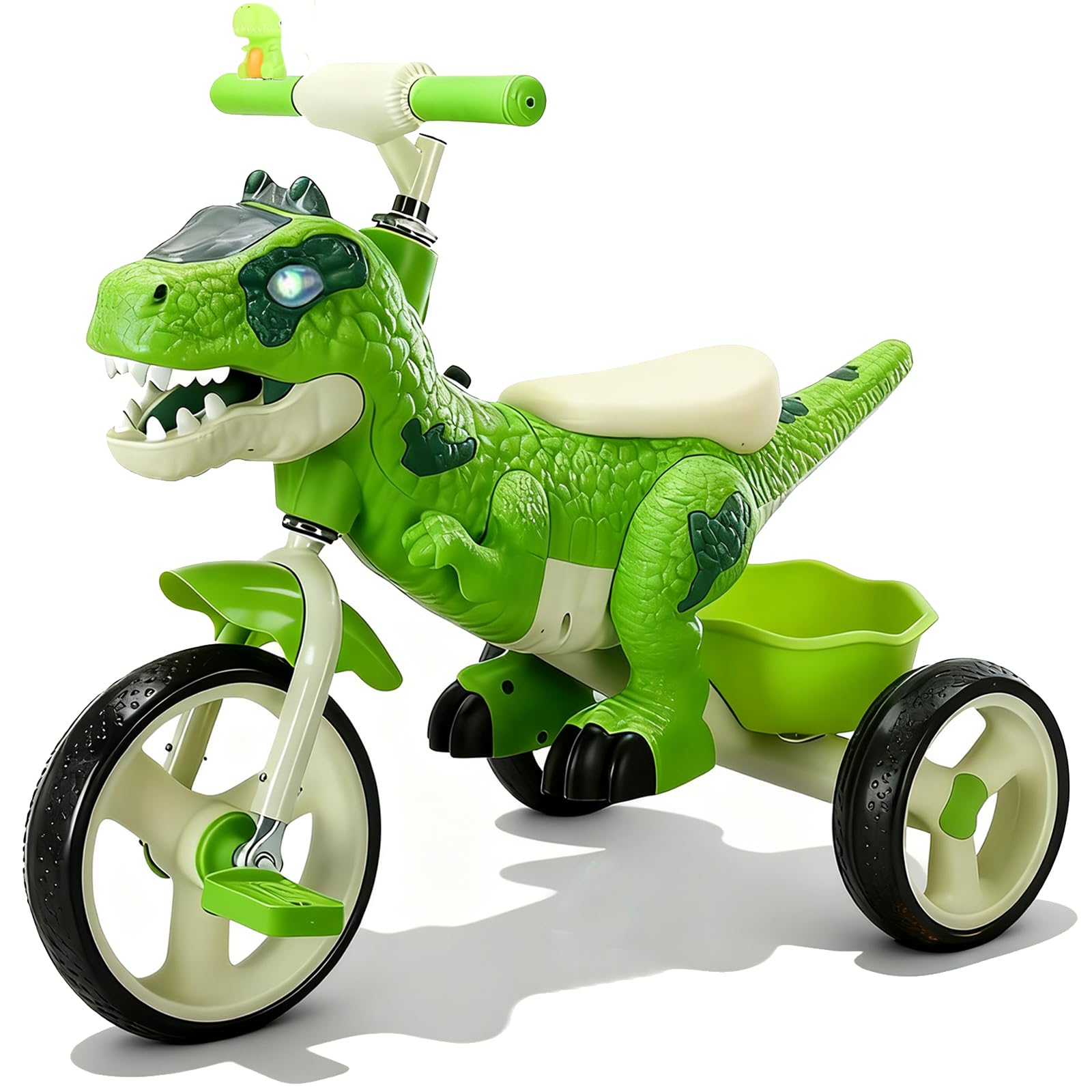NMM Dinosaur Kids Tricycle, Kids Trike with Music, LED, Tricycle for Kid Age 2, 3, 4, 5, 6, Storage Basket, Horn, Dinosaur Toys for Boys & Girls, for Kid