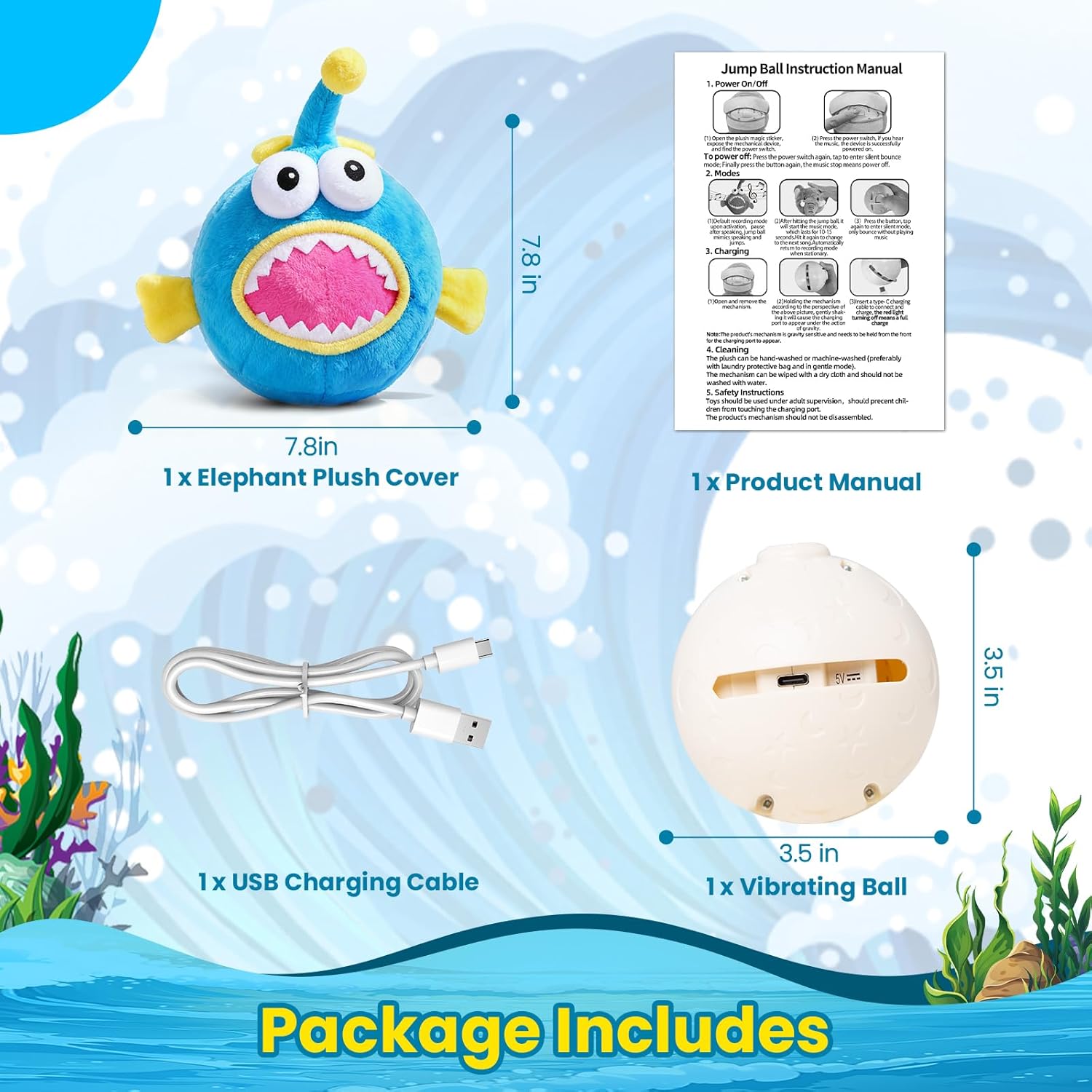 Interactive Dog Toys, Self Moving Dog Toy to Keep Them Busy, Electronic Vibrating Dogs Toy/Squeaky Bouncing Ball for Small Medium Large Dogs with Jumping Music Talking Silent Mode (Lanternfish) - Image 7