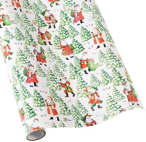 Caspari Papel de regalo Woodland Santa - Dos rollos de 30 pulgadas x 8 pies