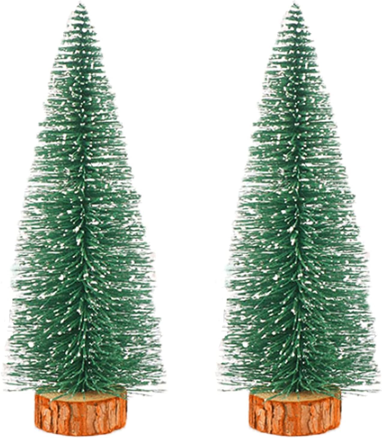 SMARTBUYER Mini Christmas Tree Bottle Brush Trees Chrismas Village Trees Ornaments Mini Plastic Christmas Trees with Wooden Base for Christmas Decoration Miniature Chrismas Tree (12inch 2pcs) 25CM