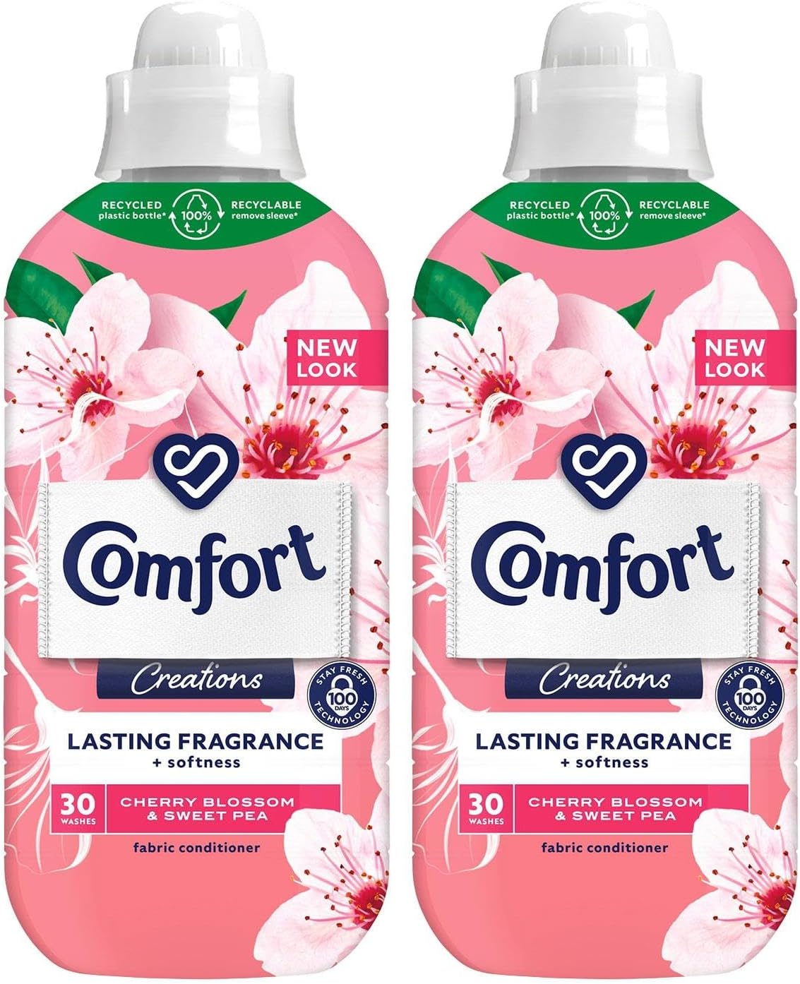 Comfort Creation Concentrated Fabric Conditioner with 100 Days of Long Lasting Fragrance and Softness Intense Liquid Fabric Softener 30 Washes, 900 ml (Cherry Blossom& Sweet Pea, Buy 2)