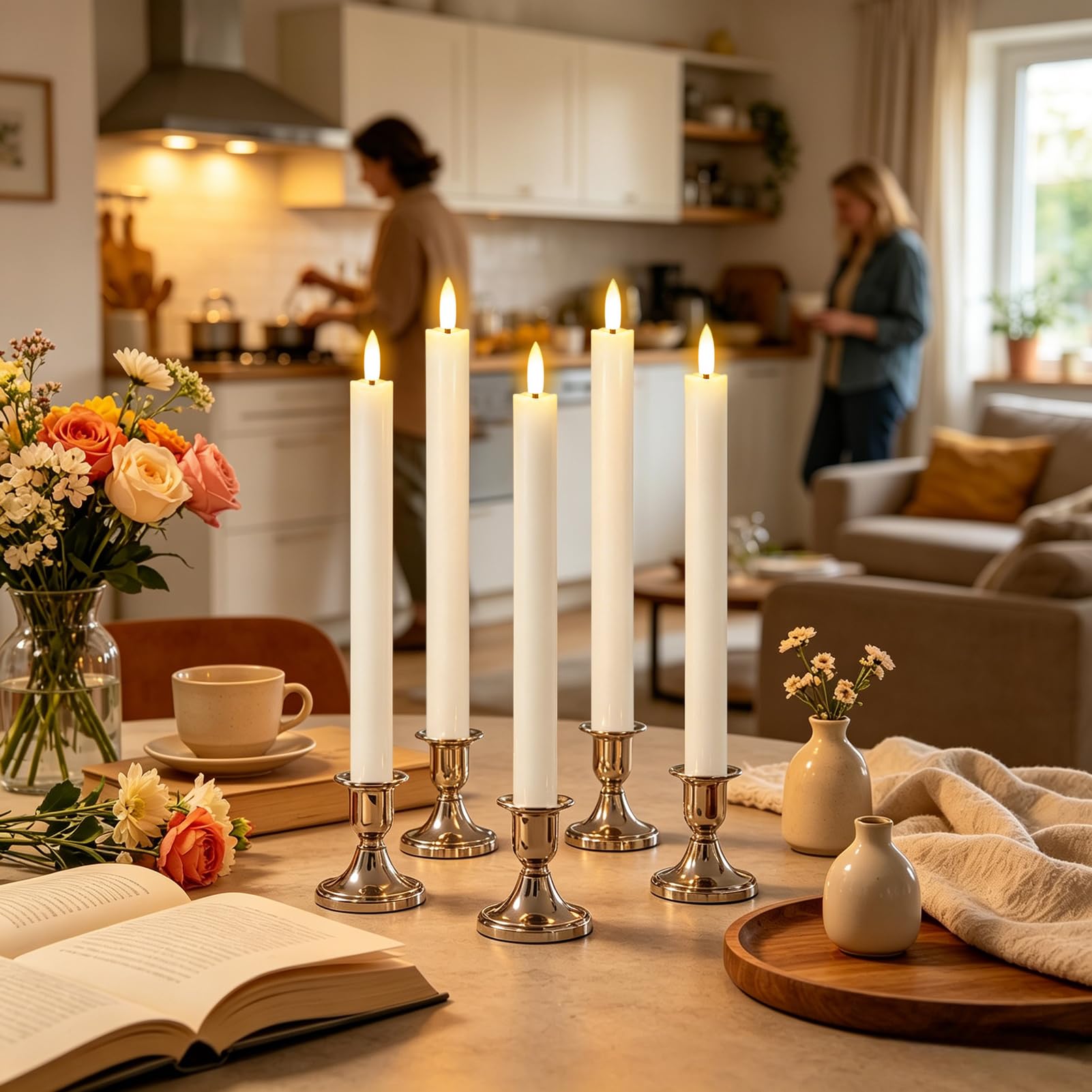 Wondise Velas cónicas recargables sin llama con control remoto y temporizador, velas de cera real que funcionan con pilas, velas LED marfil de 9.6 pulgadas, paquete de 3 velas cónicas para decoración