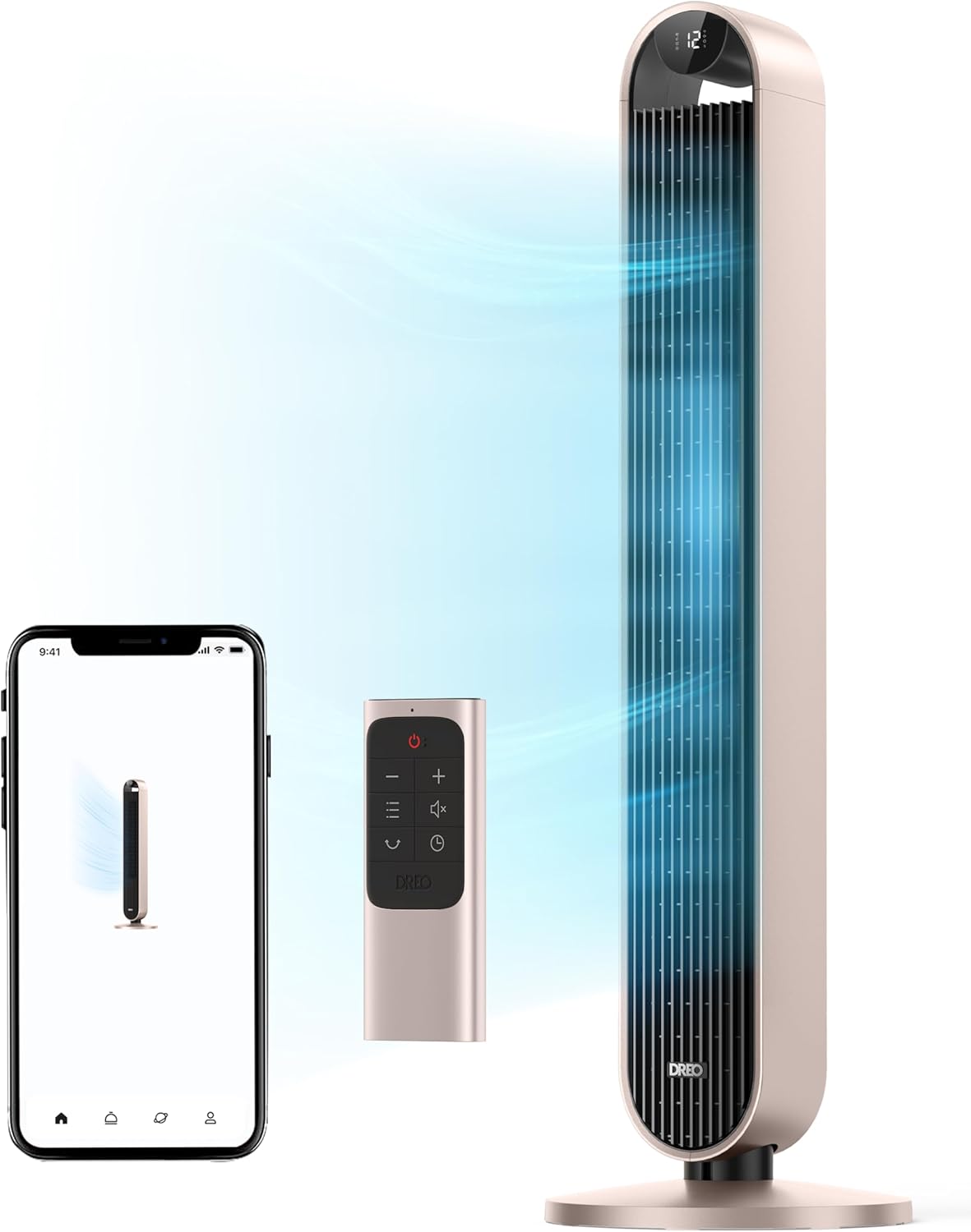 Dreo Smart Tower Fan Voice Control, 120° Oscillating Fan Works with Alexa/Google/App/Remote, 42 Inch, 25dB Quiet DC Bladeless Fan for Bedroom,12 Speeds, Floor Fan for Home, Office, Pilot Max S Starlight 42 Inch Tower Fan