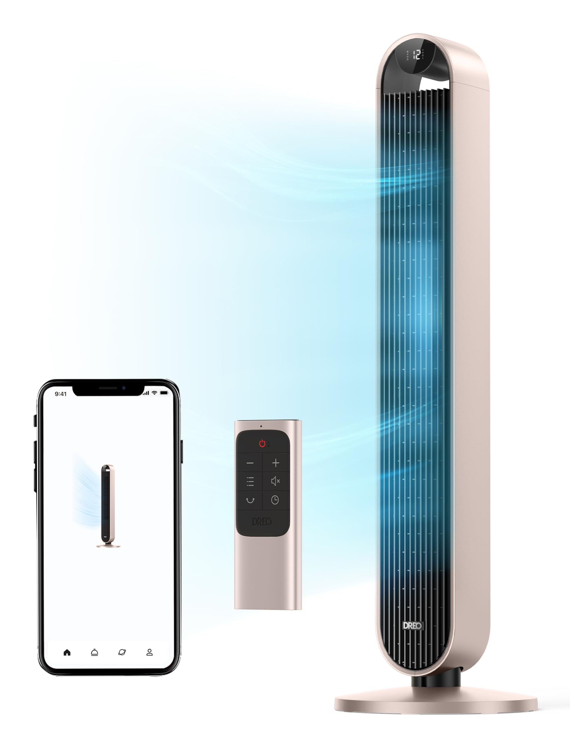 Dreo Smart Tower Fan Voice Control, 120° Oscillating Fan Works with Alexa/Google/App/Remote, 42 Inch, 25dB Quiet DC Bladeless Fan for Bedroom,12 Speeds, Floor Fan for Home, Office, Pilot Max S