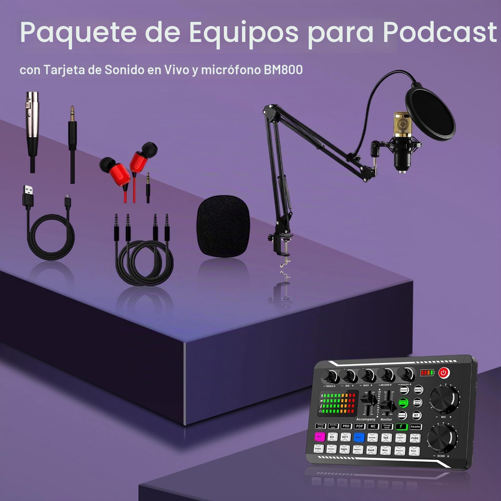 Podcast F998 Live Sound Card mit BM800 Kondensator Mikrofon professionelle Podcast Equipment Bundle DJ Mixer Effekten für Live Streaming, Gaming, YouTube, TikTok