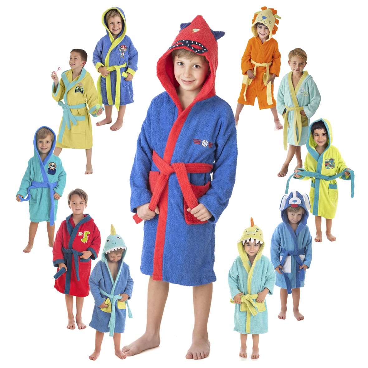 LEBENGOOD - Peignoir Enfants adolescents 100% Coton OEKO-TEX - 2 Poches, Ceinture, Capuche, Peignoirs en peluche très doux avec broderies pour enfants