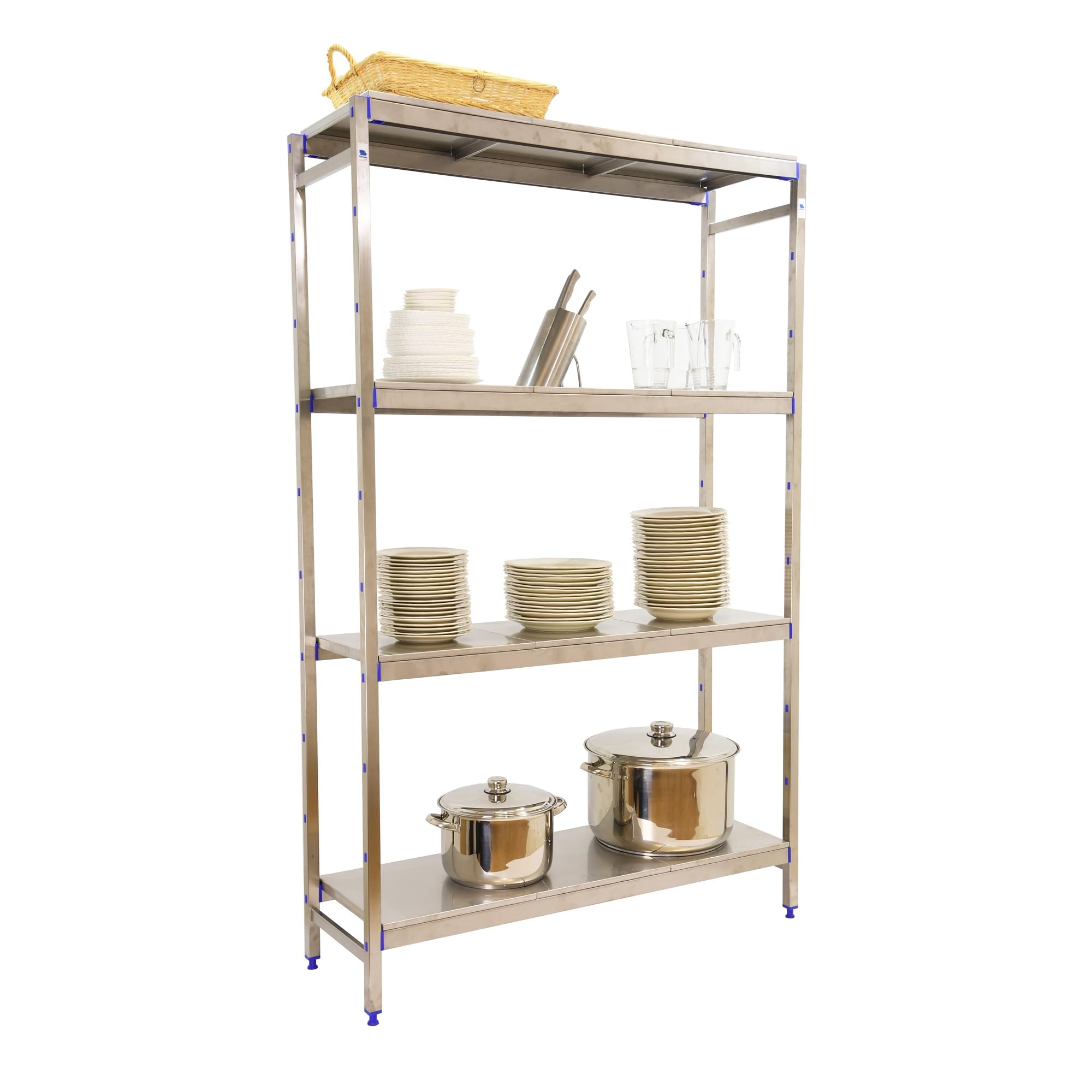 Simon Rack Estanterías Acero Inoxidable, 2000x860x400 mm, 200 kg de Punto Flexión, 4 Estantes, Estantería Industrial, Estantería Cocina Profesional, Acero Inoxidable - Simoninox