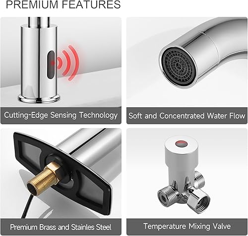 Miniatura 5 de Grifo automático para fregadero de baño sin contacto, sensor de movimiento, grifo manos libres para cocina comercial con placa de cubierta de