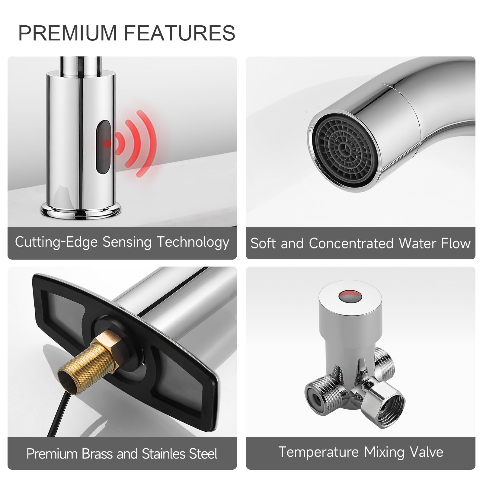 Grifo automático sin contacto para fregadero de baño, sensor de movimiento, grifo de cocina comercial manos libres con placa de cubierta de agujero, alimentado por CA/CC, grifo de fregadero público,