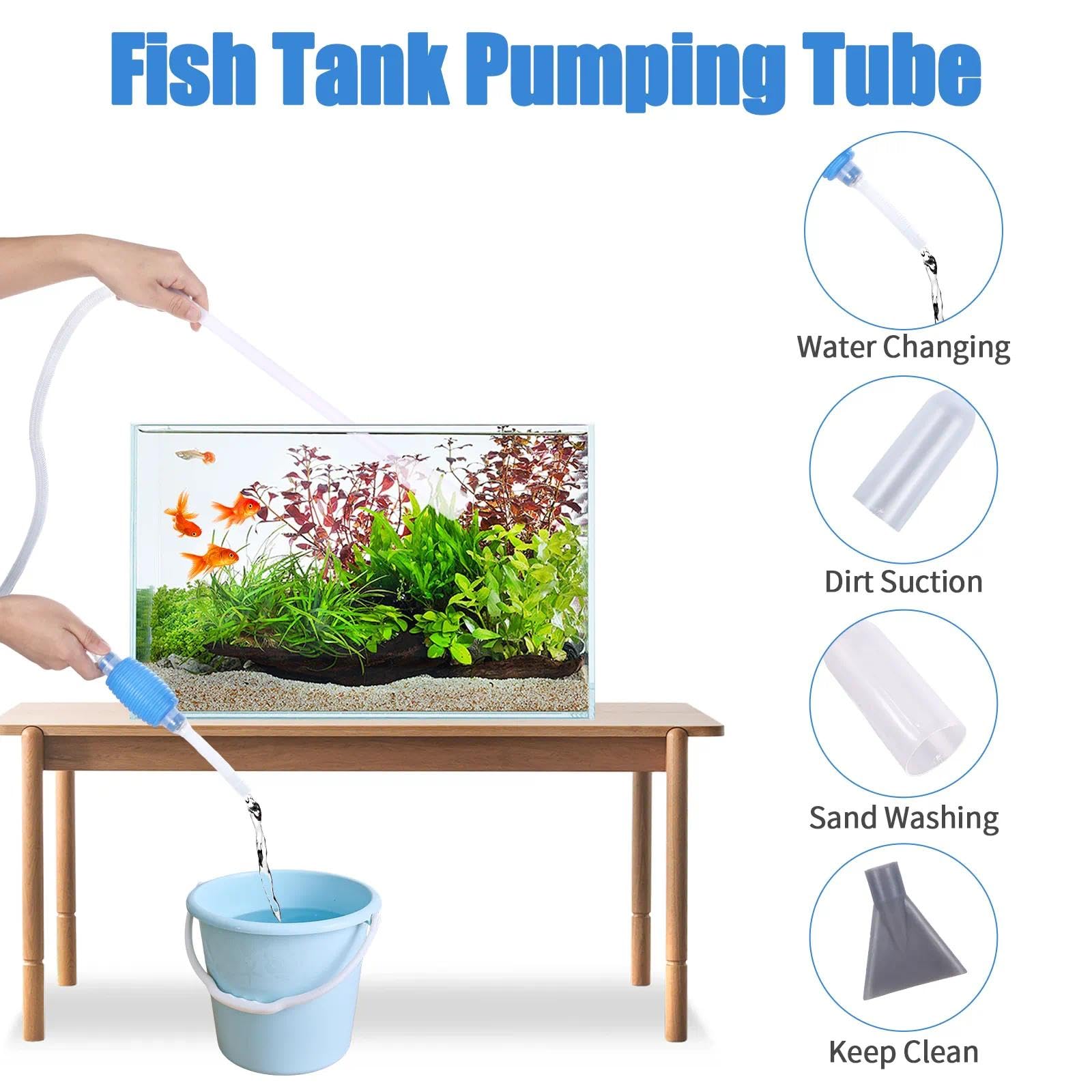 Jaarssho Fish Tank Cleaner with Scraper,Aquarium Cleaner,Fish Tank Cleaning Kit,A Hand Syphon Pump,Fishbowl Accessories,Siphon Pump Water Change,Daily Water Changing Filter,46.06 In Pipe - Image 4