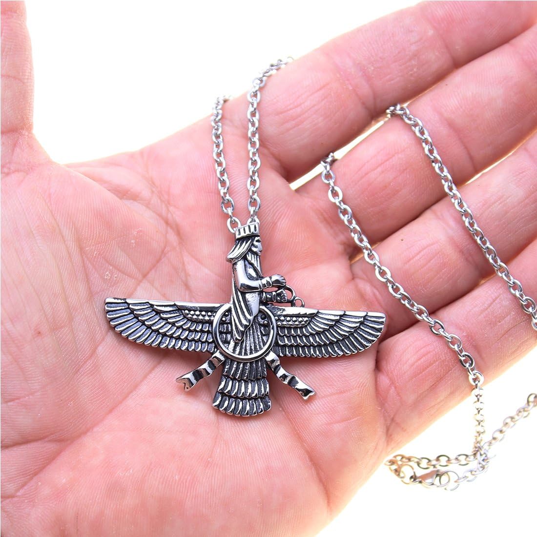 Large Silver Pt Stainless Steel Farvahar Necklace Faravahar Persian Farohar Pahlavi Gift Paris Persia Art