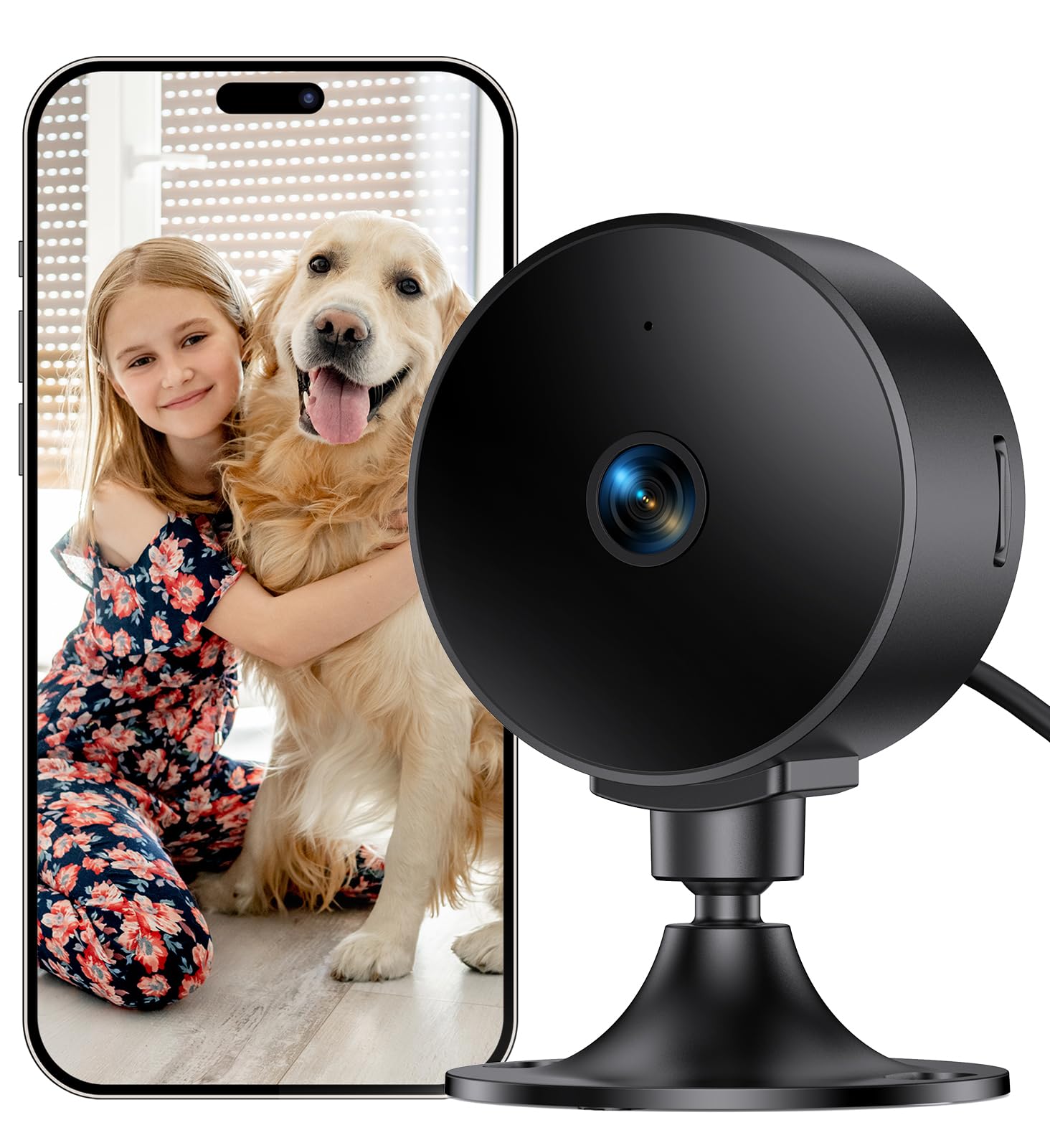 Elelink Indoor Security Camera 2K 3MP, Motion & Sound Detection, Real-Time Alerts, Two-Way Audio, Works with Alexa & Google Assistant, Home Security