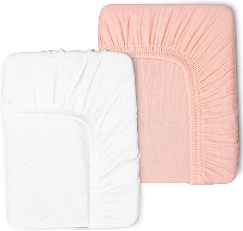 Miniatura 25 de Funda para cambiador de pañales de muselina para bebés y niñas, paquete de 2 unidades de 17 x 33 pulgadas, de algodón suave y transpirable, cómodas