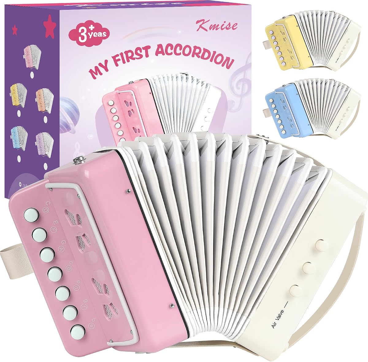 Kmise 10-Key Kids Accordion,Mini Accordian Kids Musical Instrument for Children Toddlers Beginners, Lightweight 7 key 3 Bass acordeon for Kids Gift,Light Pink Acordeones Para Niños Acordion
