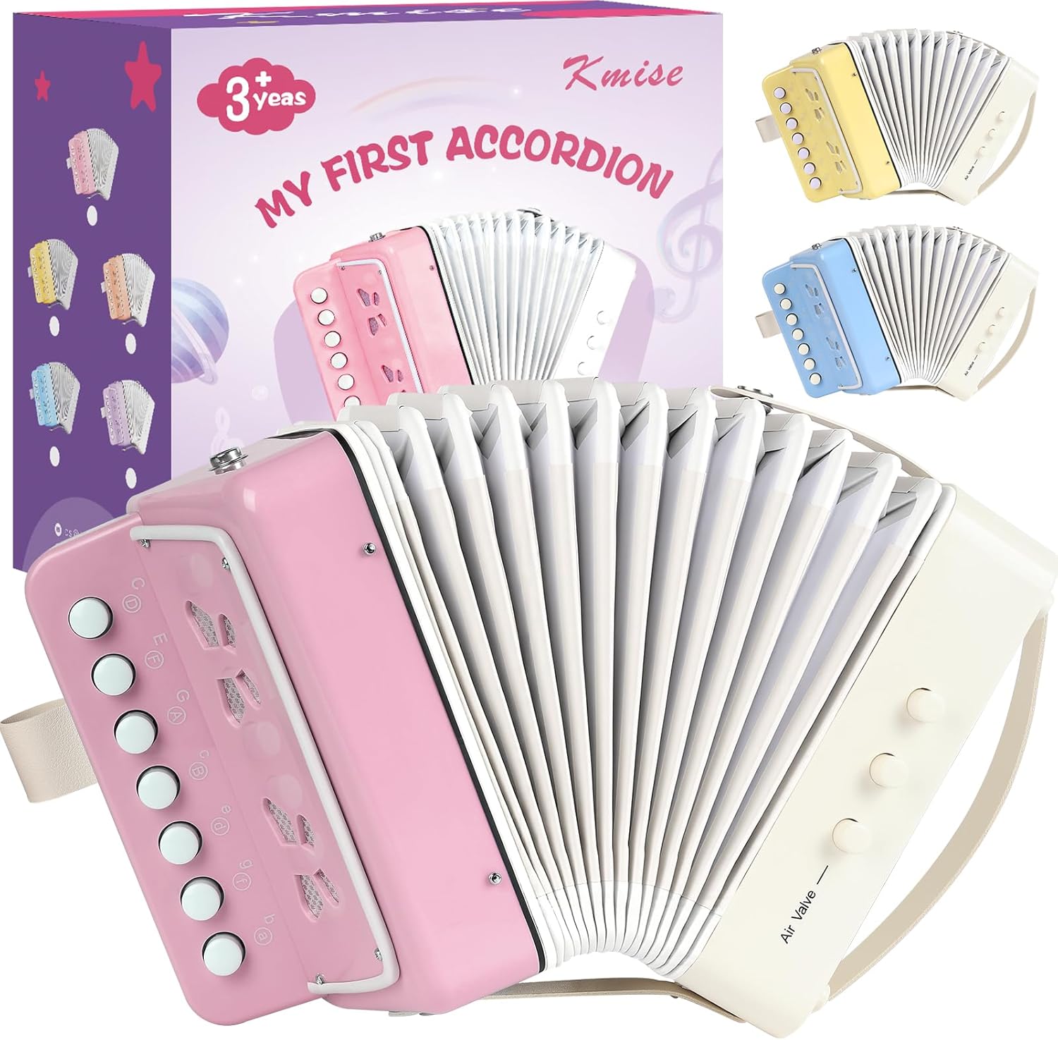 Kmise 10-Key Kids Accordion,Mini Accordian Kids Musical Instrument for Children Toddlers Beginners, Lightweight 7 key 3 Bass acordeon for Kids Gift, Pink Acordeones Para Niños Acordion